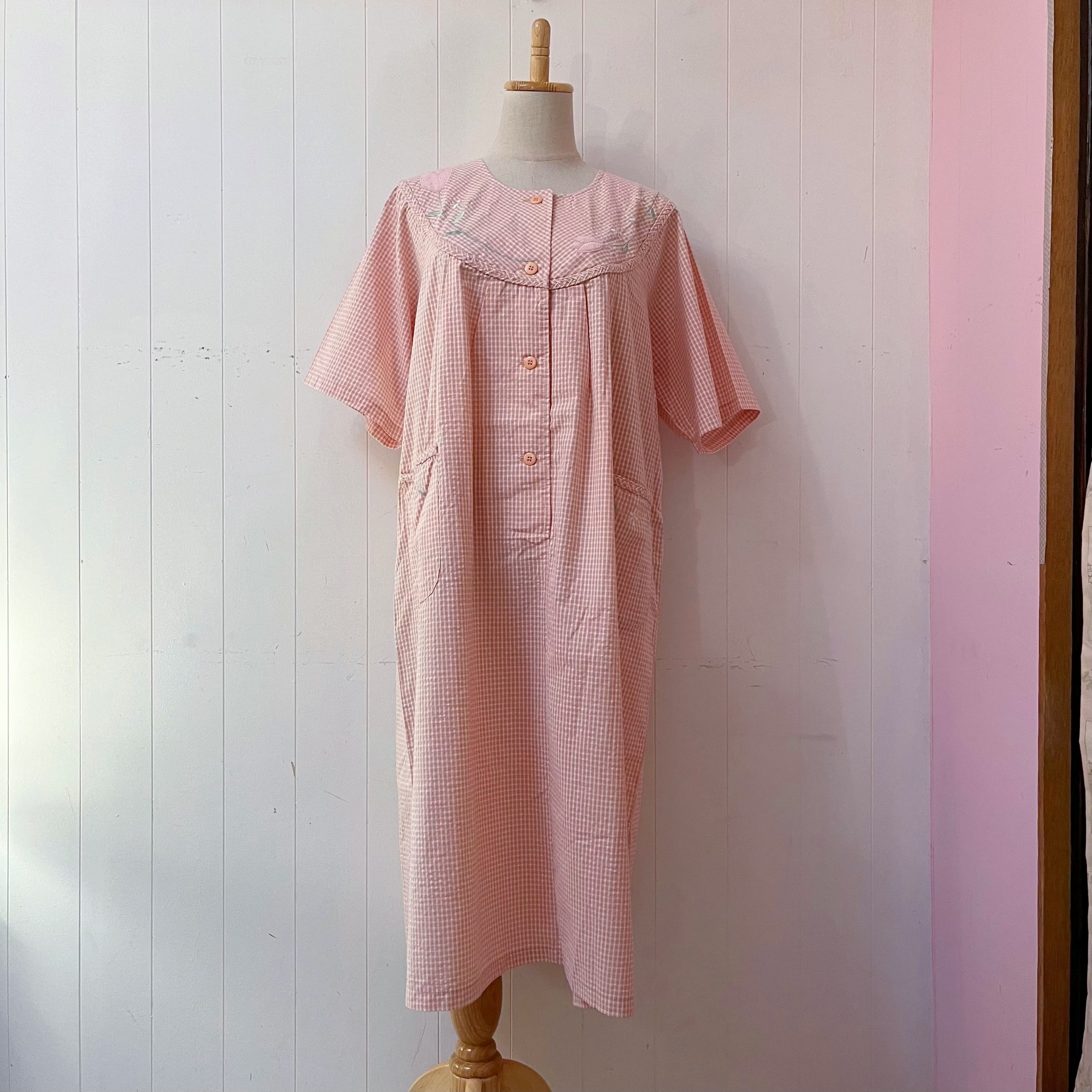 orange gingham check flower one-piece