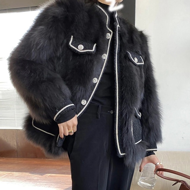 【TR1175】Stand Collar Fur Coat