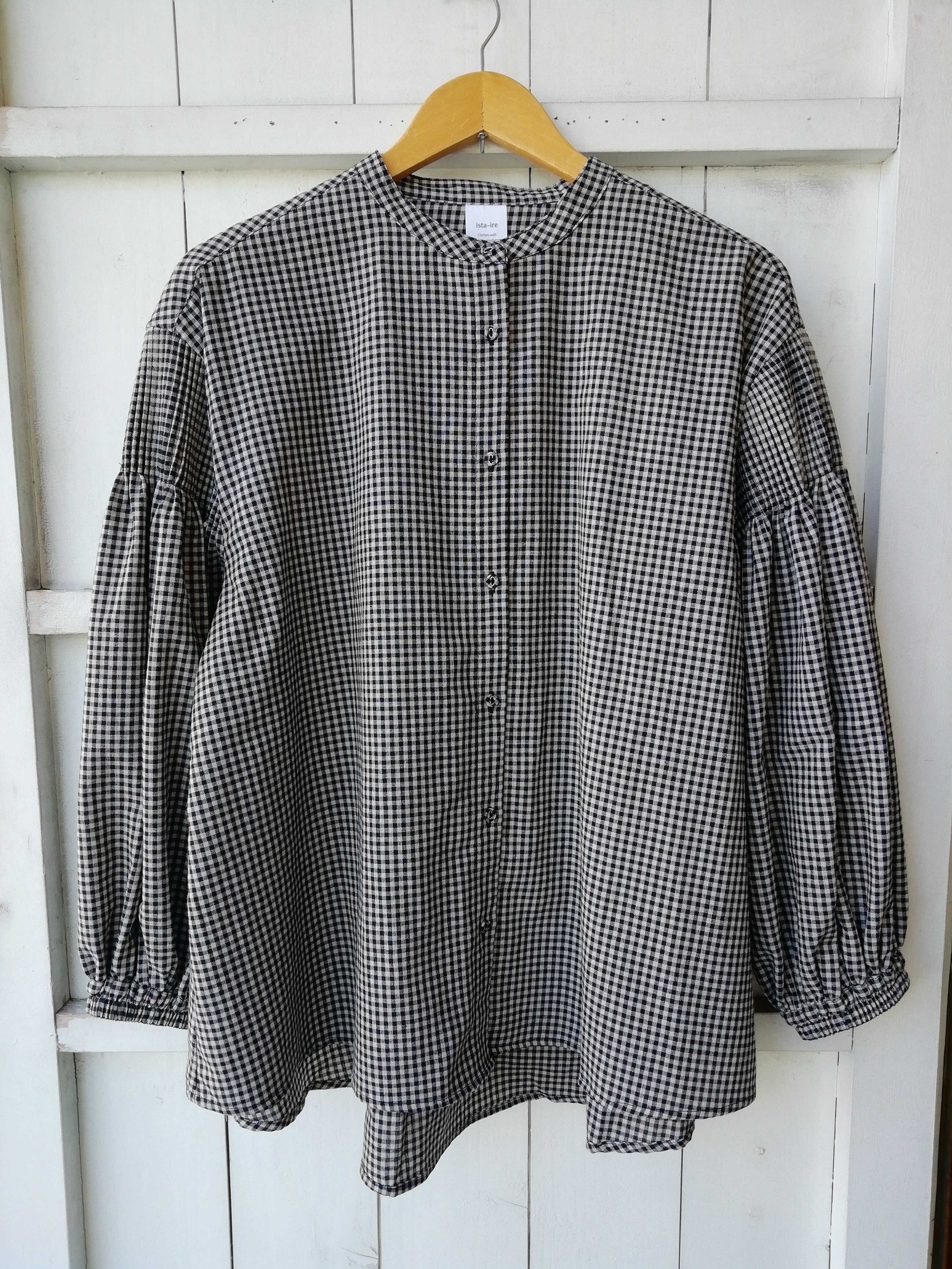 45R コットン シャツ インディゴ染め チュニック チェック ギャザー 羽織 45R コットン シャツ インディゴ染め チュニック チェック ギャザー 羽織