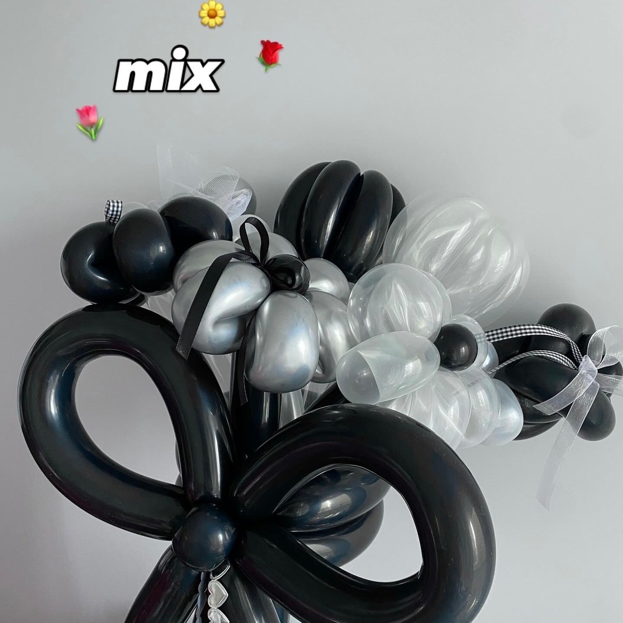 花束バルーン ♥ ブラッククリア【Ribbon decoration MAX ver.】