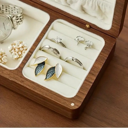 コンパクト ジュエリーボックス 木製 ネックレス ピアス イヤリング リング アクセサリーケース 小物収納