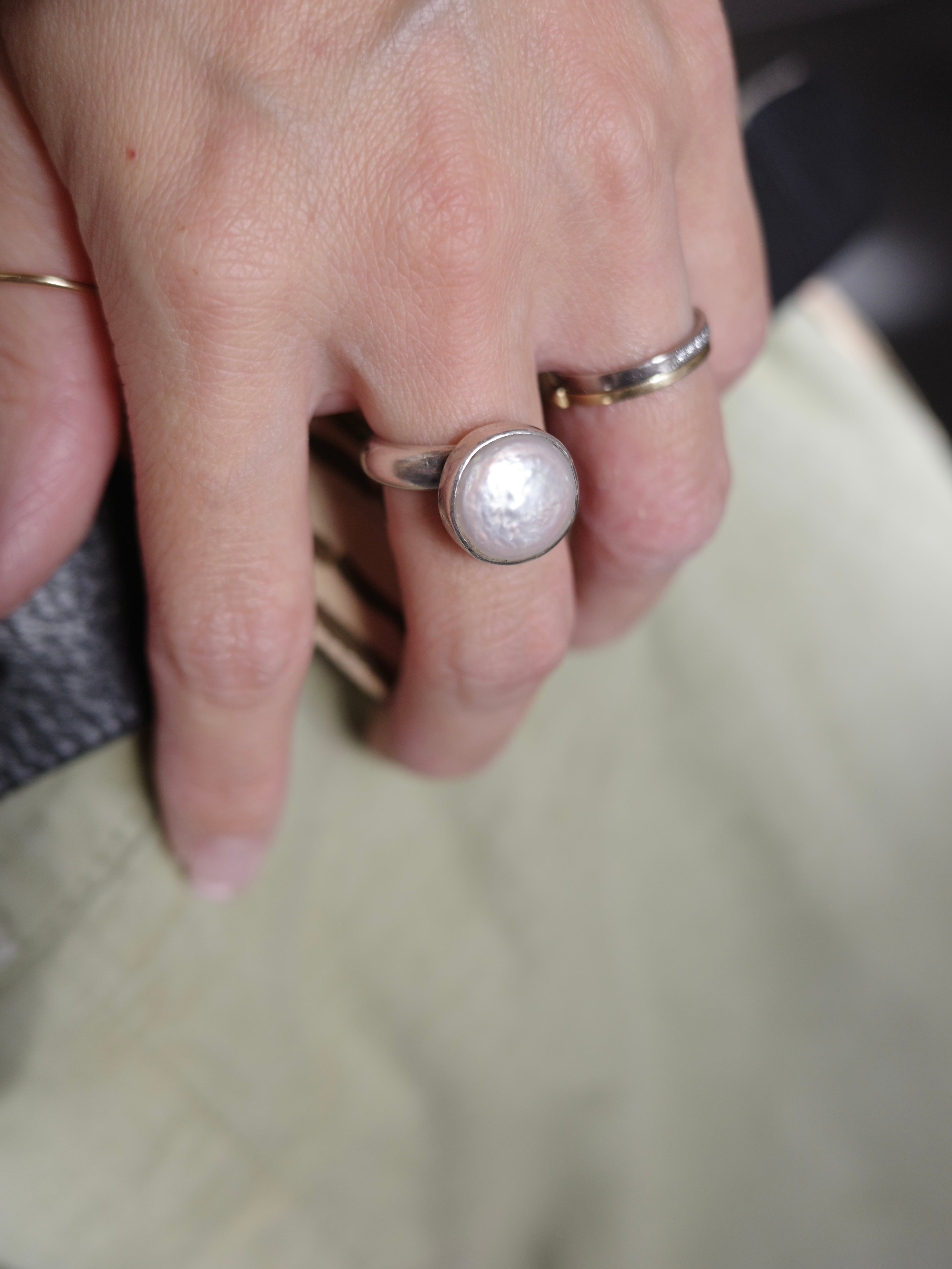 <vintage silver925>big pearl ring