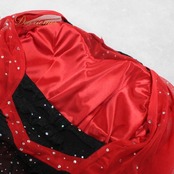 社交ダンス 衣装 スタンダード ドレス ワンピース パーティドレス ラインストーン un×2 レッド系 ブラック系 赤 黒 レース 長袖 キラキラ ボリューム 優雅 光る おしゃれ フォーマル パーティー トレンド モダン 体型カバー フリル シンプル エレガント ディスコ ビーズ レディース 競技用 舞台衣装 お祭り イベント