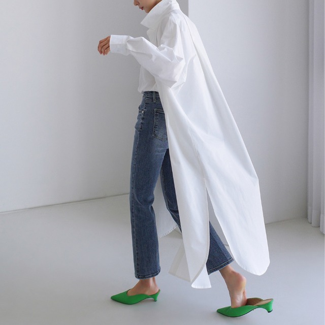 サイドスリットロングシャツワンピース　00077