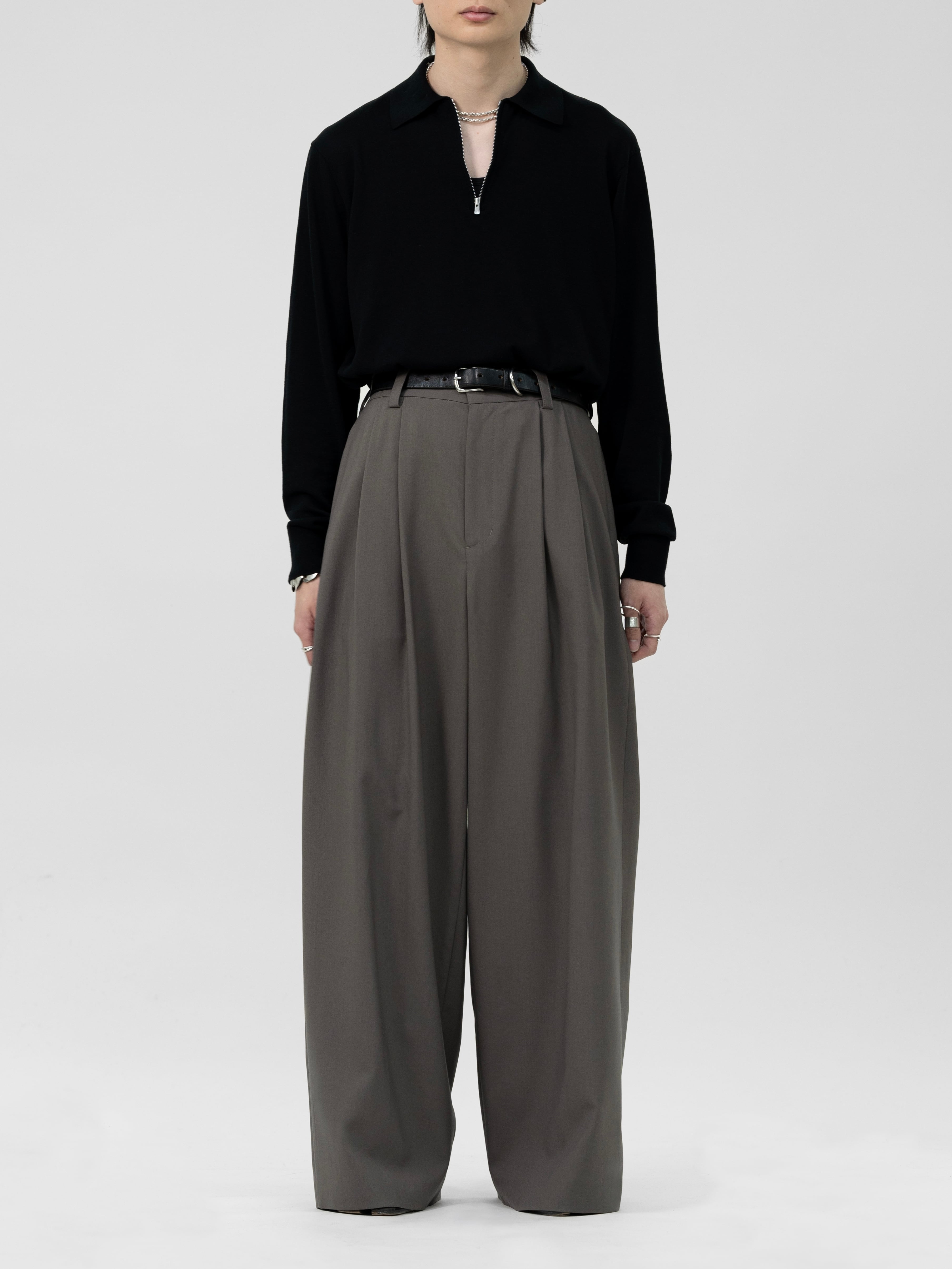 TWO TUCK WOOL WIDE TROUSERS【G.BROWN】 | lapiis