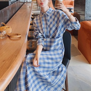 チェックフレアシャツワンピース　A1440