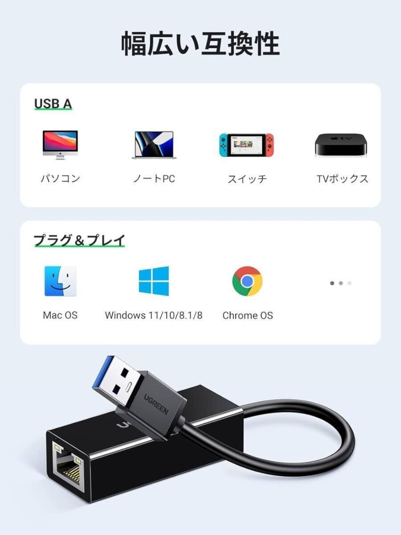 USB LAN 有線LANアダプタ Switch 有線LAN USB 3.0 to RJ45 ギガビットイーサネット 10/100/1000Mbps超高速 Switch