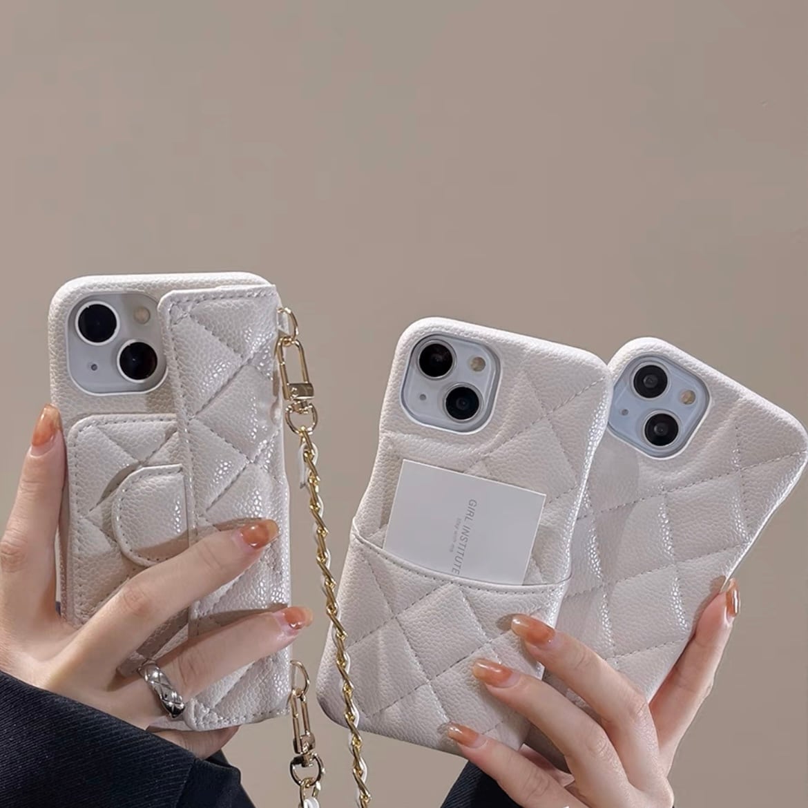 キルティングレザー♡ホワイトiPhoneケース-ショルダー型- | Matey