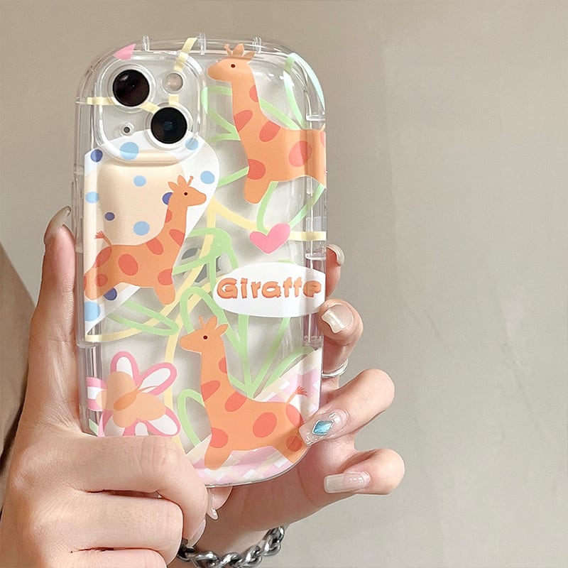 【iPhone15対応】な〜んかコレ可愛い◎キリンさん オレンジ クリアケース 耐衝撃 エアクッション 人気 透明ケース 韓国っぽ スマホケース ND-15237