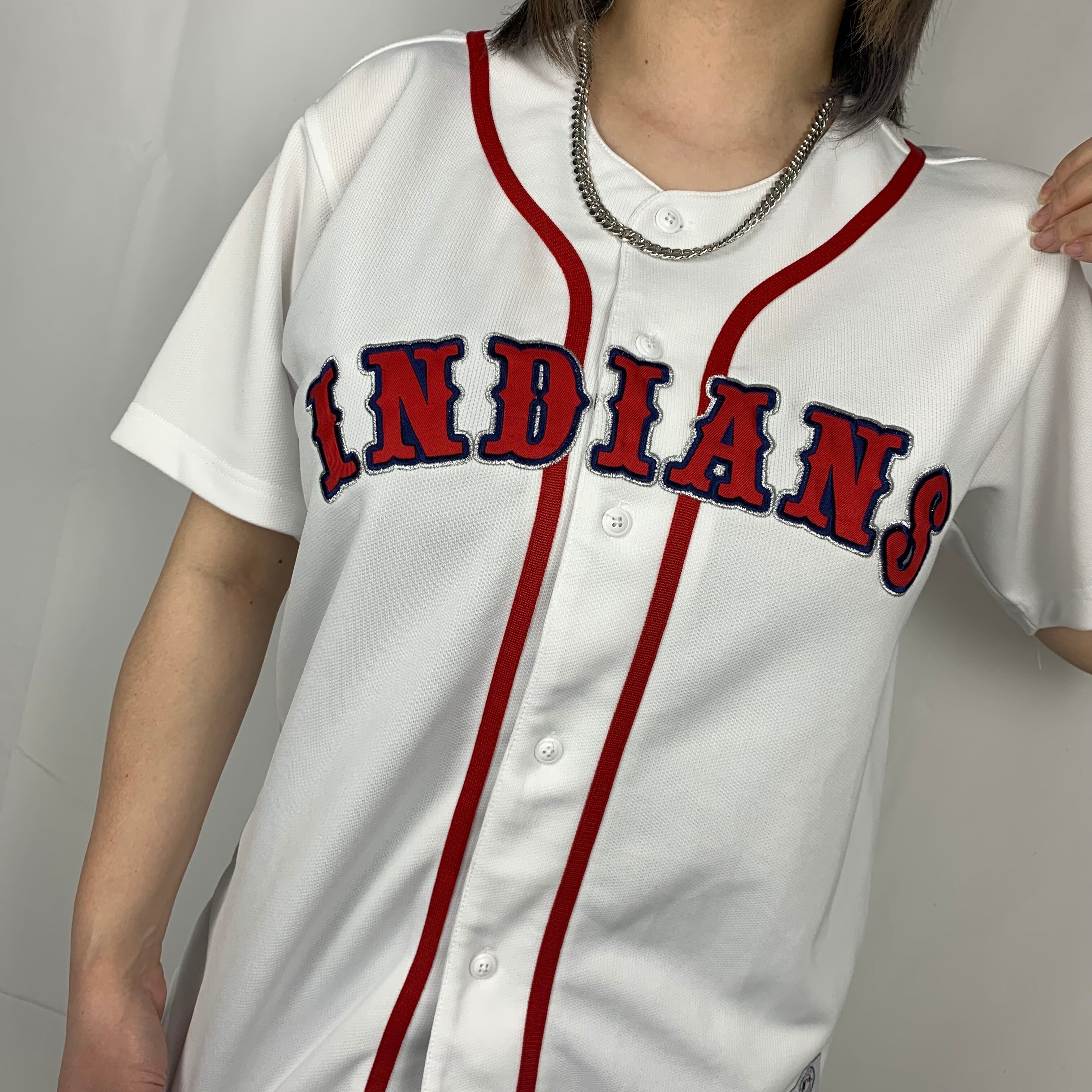 US古着【MLB ベースボールシャツ インディアンズ】刺繍ロゴ メンズ3XL程-