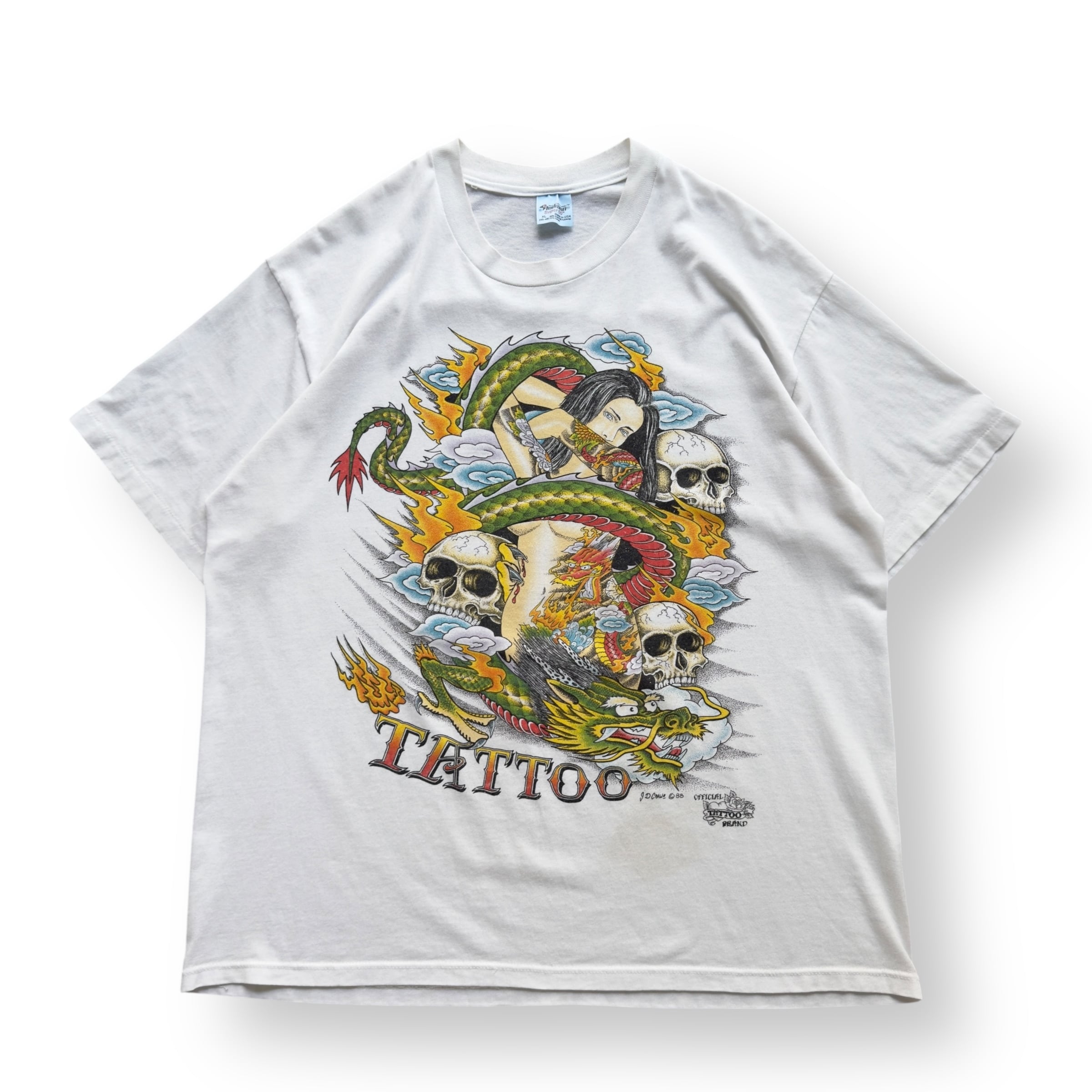 80s希少J.D.Crowe tattooフレイムススカルロンTコピーライト 80s希少J.D.Crowe tattooフレイムススカルロンTコピーライト 80s希少