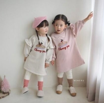 取寄せ】NENERU ワンピース 長袖 ピンク 韓国 韓国子供服 こども