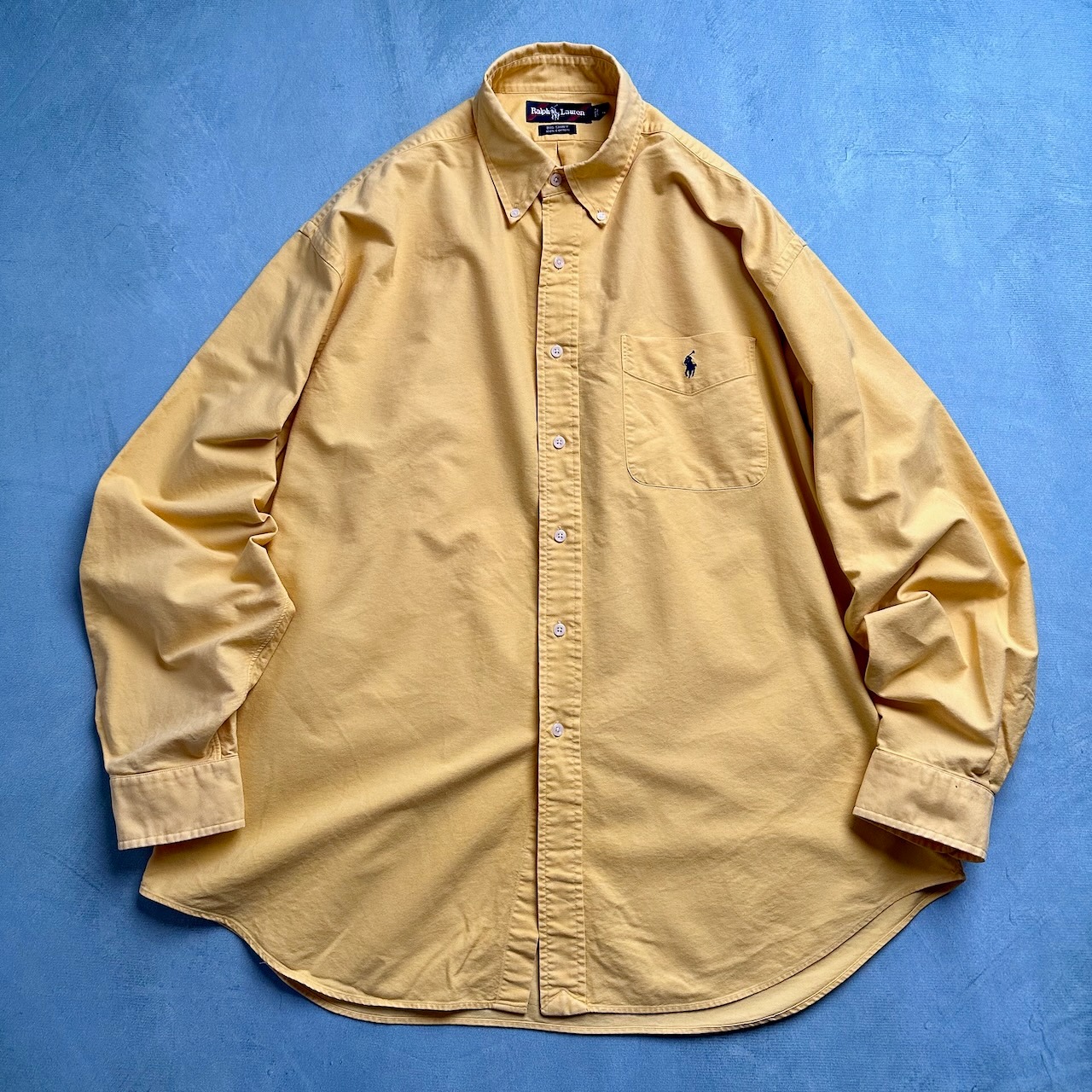 90s Ralph ラルフローレン BIGSHIRT 長袖シャツ ボタンダウン イエロー L 古着