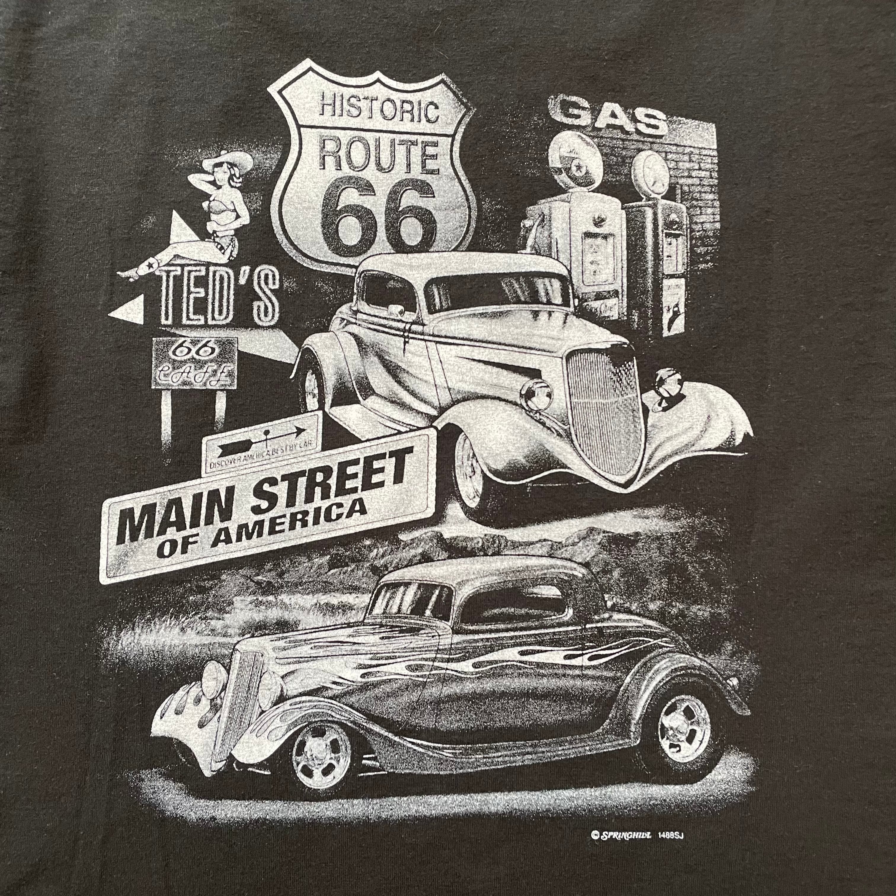 JERZEES】クラシックカー ROUTE66 ロゴ 両面プリント Tシャツ L US古着