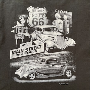 【JERZEES】クラシックカー ROUTE66 ロゴ 両面プリント Tシャツ L US古着