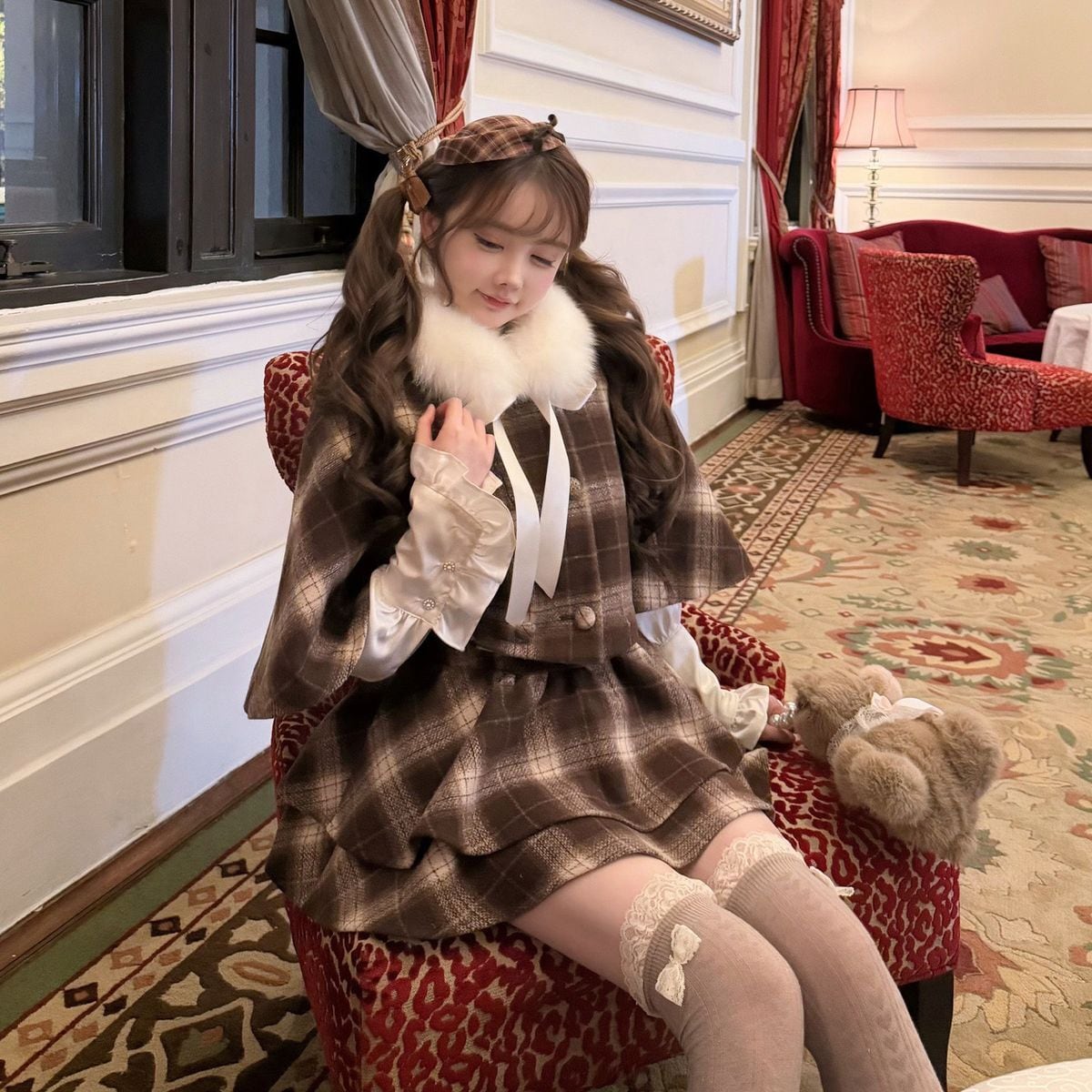 vintageファー ケープ　 / スカート ファートリム襟ケープコート＆スカートセット：ケープ | Maiden's Rêve