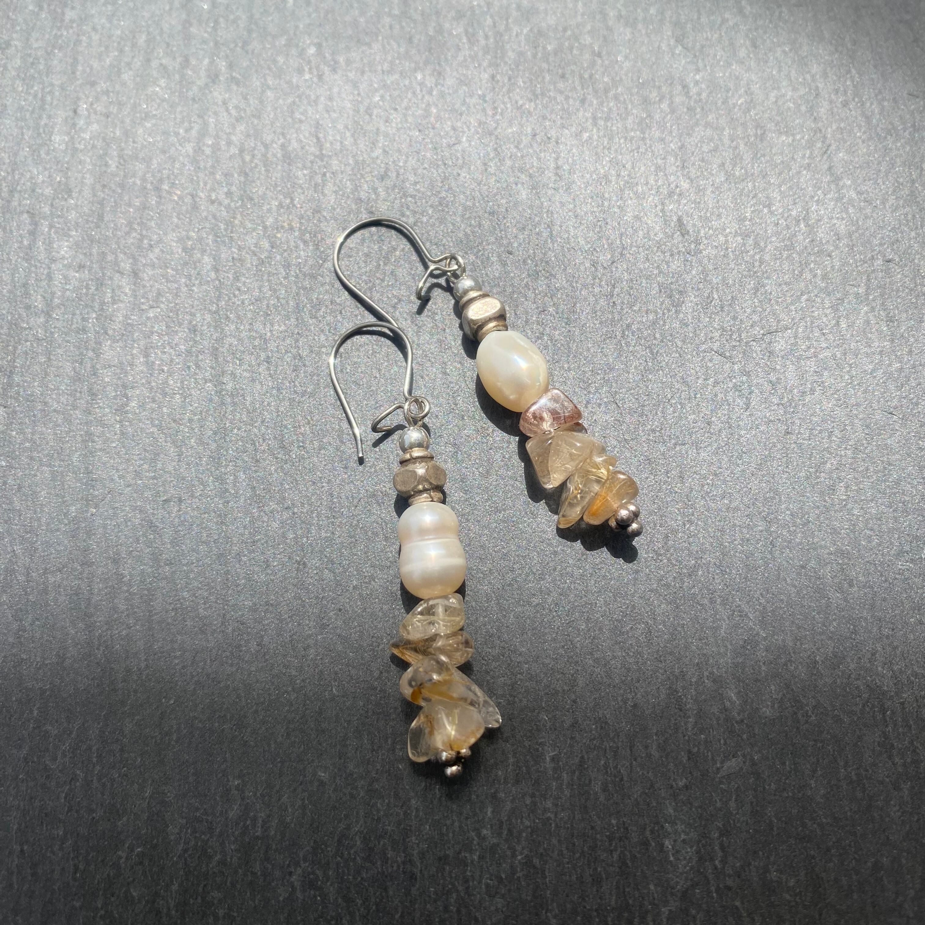 淡水パール&カレンシルバー&ルチルクォーツ ピアス | Mango Bazar
