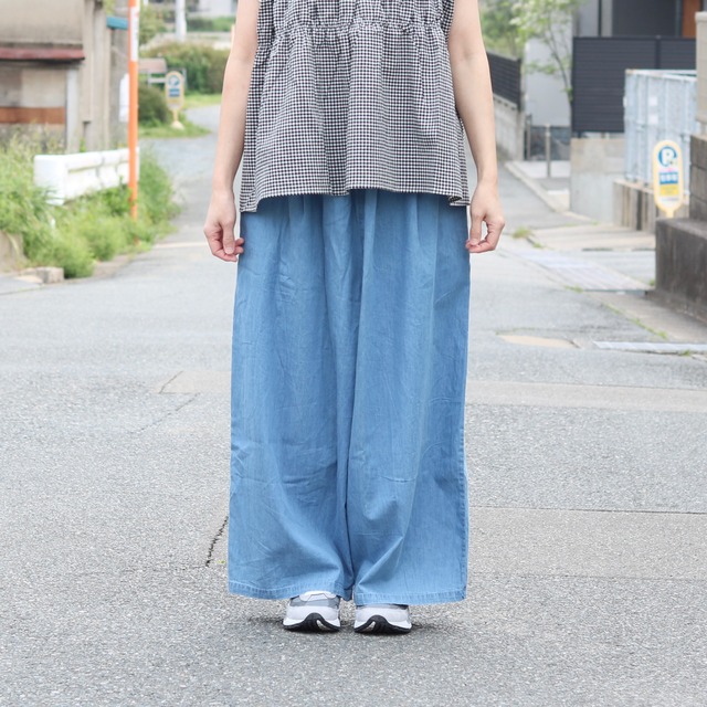 デニム タック ワイドパンツ