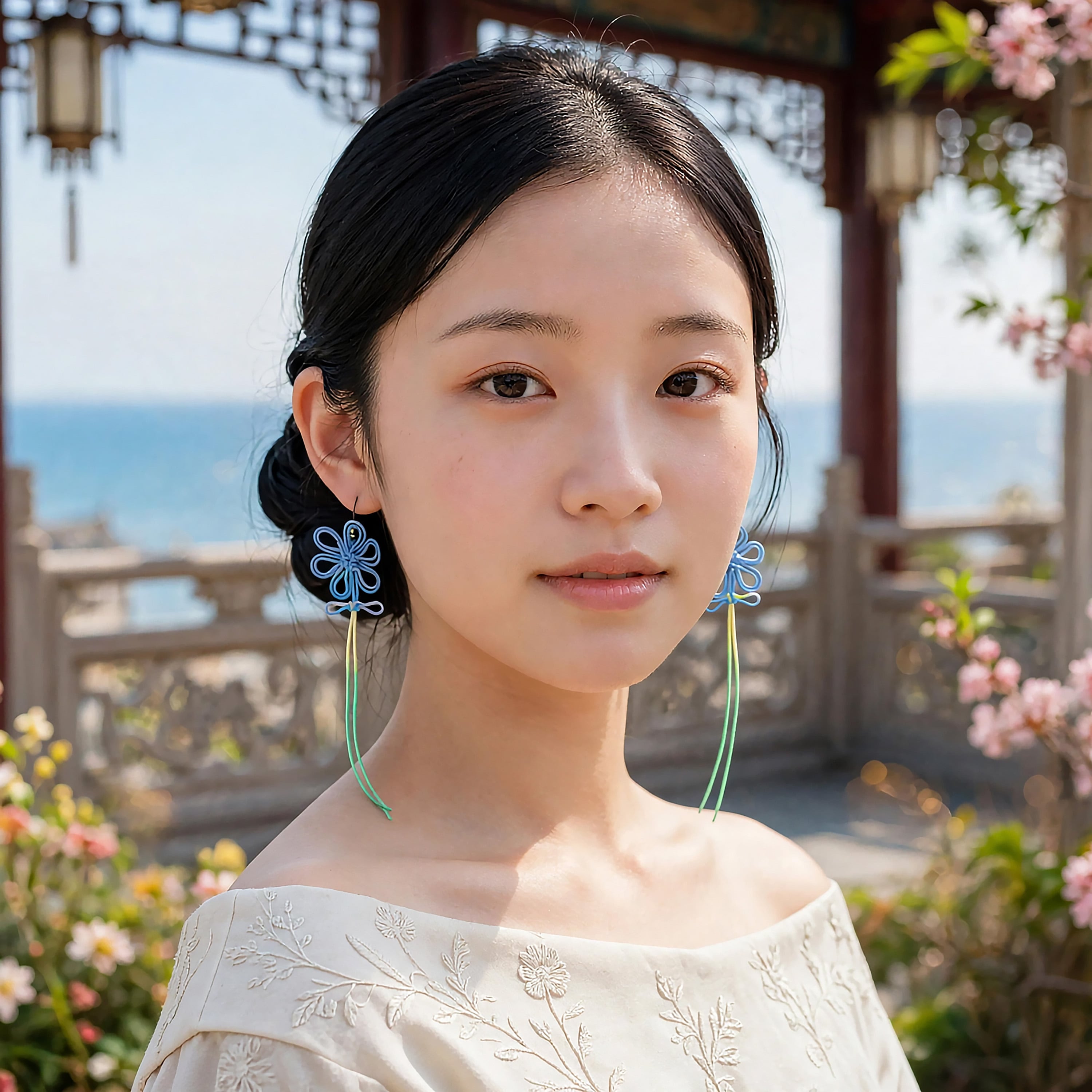 飾り結びピアス「ハナトモス・漂」【軽量】手染め紐使用。浴衣、着物、普段のお洋服にも。