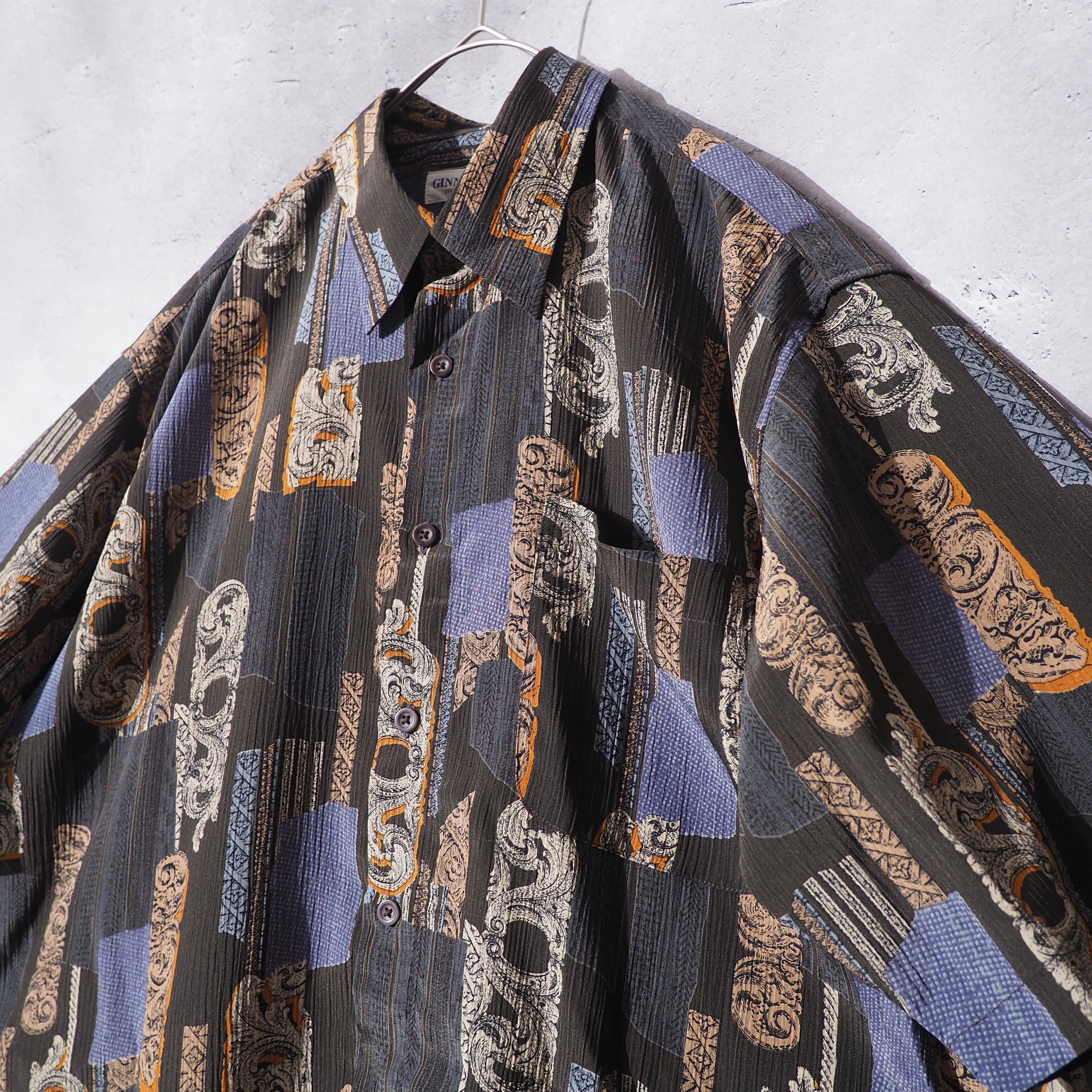 1990s Retro luxury pattern × pleats Design vintage drape loose shirt