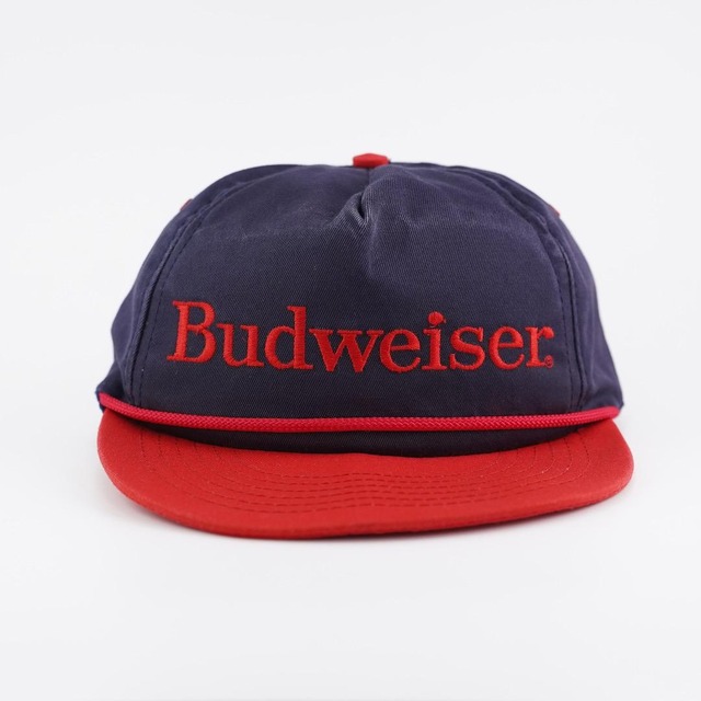 バドワイザー 帽子 キャップ ロープ 90s USA製 刺繍 紺 赤 18417