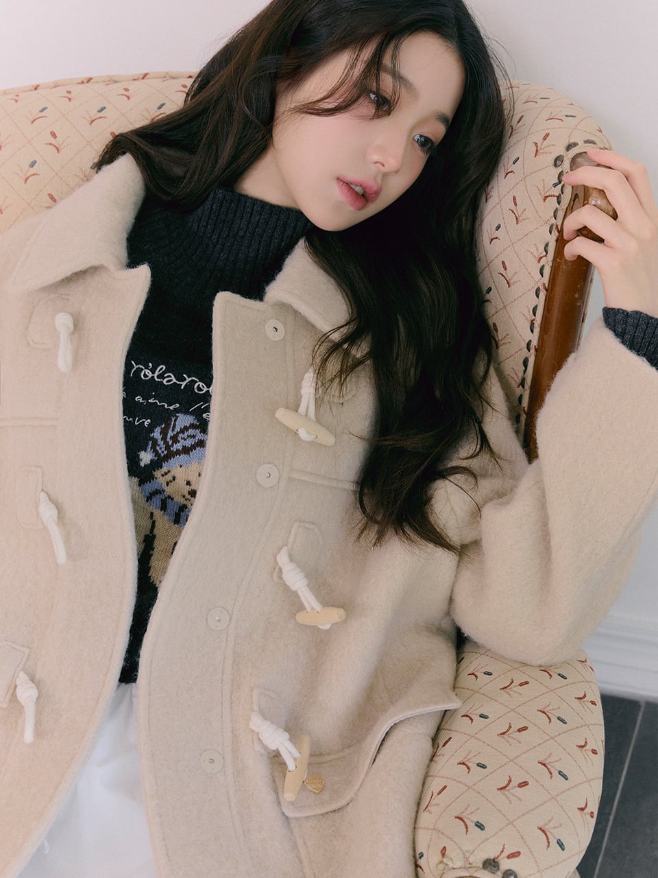 ROLAROLA] HAIRY DUFFLE HALF COAT BEIGE 正規品 韓国ブランド 韓国