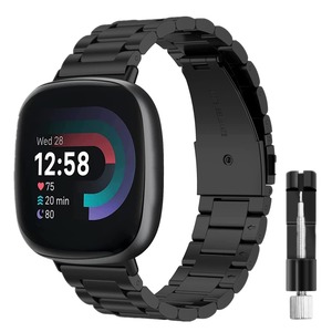 【新着特価】バンド 適応 Fitbit Versa 4/Versa 3/Sense 2/Sense交換バンドステンレススチール ビジネス風 調節工具付き (黒)