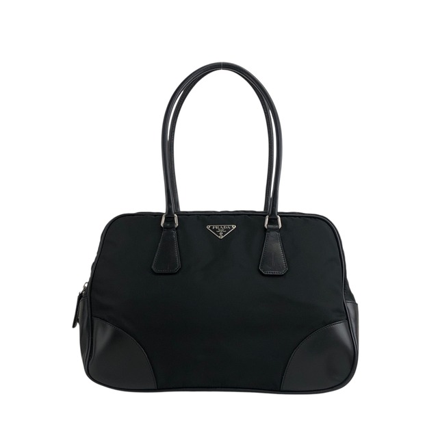 PRADA プラダ ハンドバッグ ブラック トライアングルロゴ ナイロン レザー コーナーレザー ミニボストンバッグ vintage ヴィンテージ オールド djrwbv