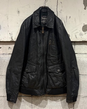 【Caka otto】  “PEPE JEANS” Vintage Loose Zip Up Leather Jacket