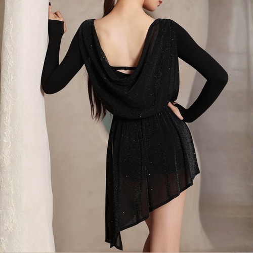 カウルネック アシンメトリー ラメ ダンスドレス 2col　D00551