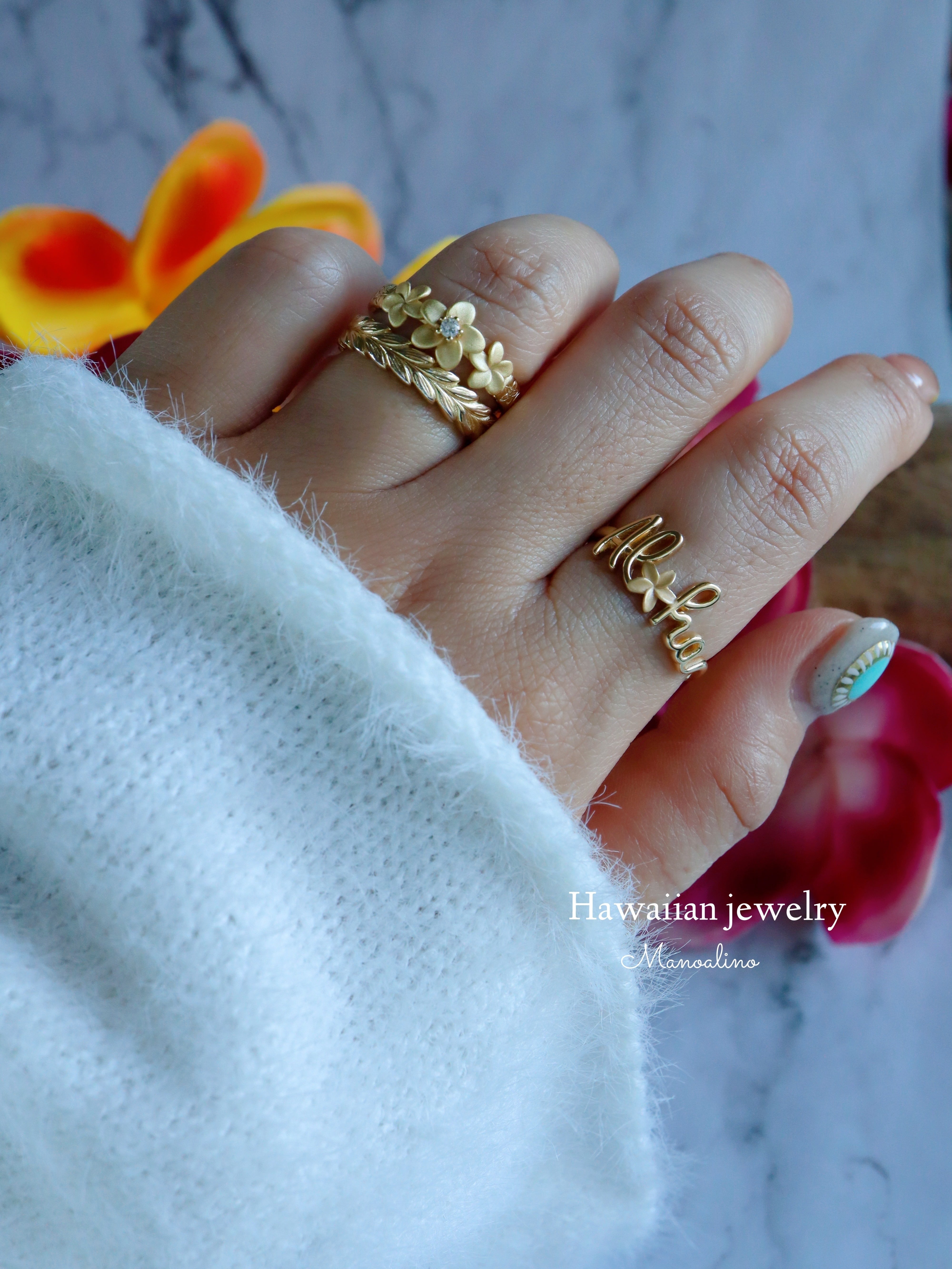 Aloha×Plumeria ring Hawaiian jewelry(Aloha×プルメリアリング Aloha×Plumeria ring Hawaiian jewelry(Aloha×プルメリアリング