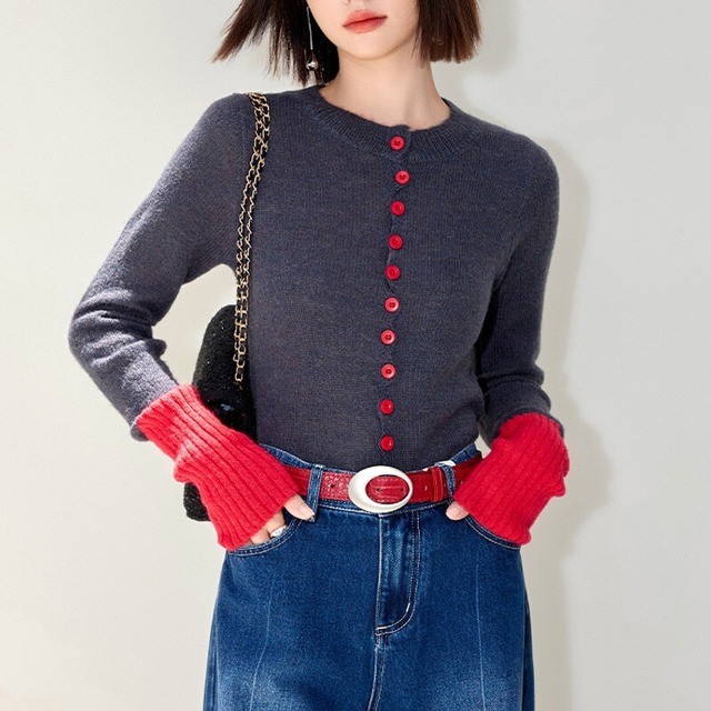 Bicolor slim fit cardigan　B3619