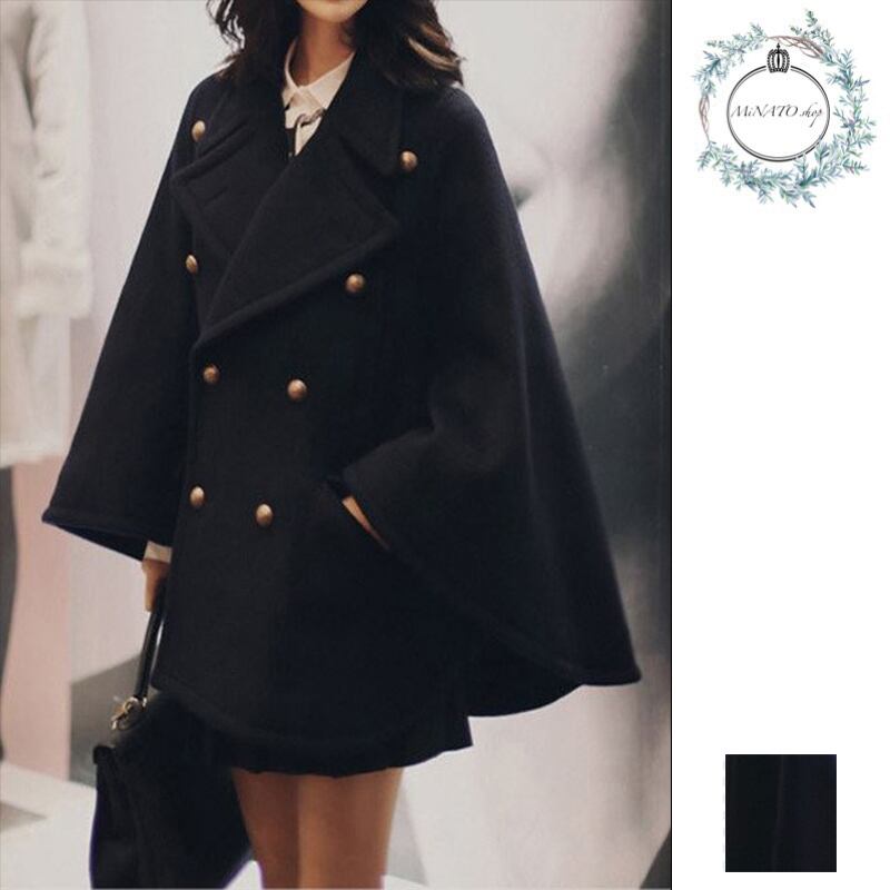 アウター レディース 秋 冬 クローク ケープ ポンチョ コートジャケット アウター ラペル マント ブラック 黒 代 30代 40代 おしゃれなフランス パリのレディースファッションアイテム Minato