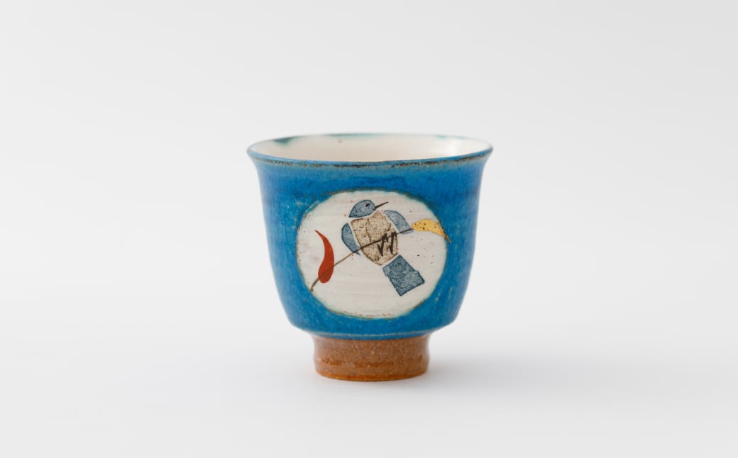 【康雲窯】武雄焼/和紙染青い鳥煎茶湯呑