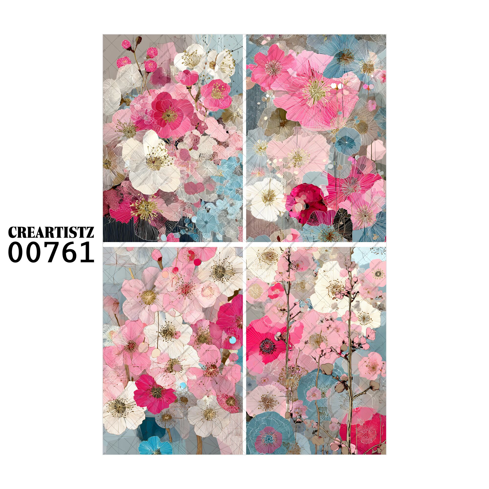 00761 背景 コラージュ素材 オリジナル 12枚セット (4種類×3枚) ペーパー/ステッカー CREARTISTZ