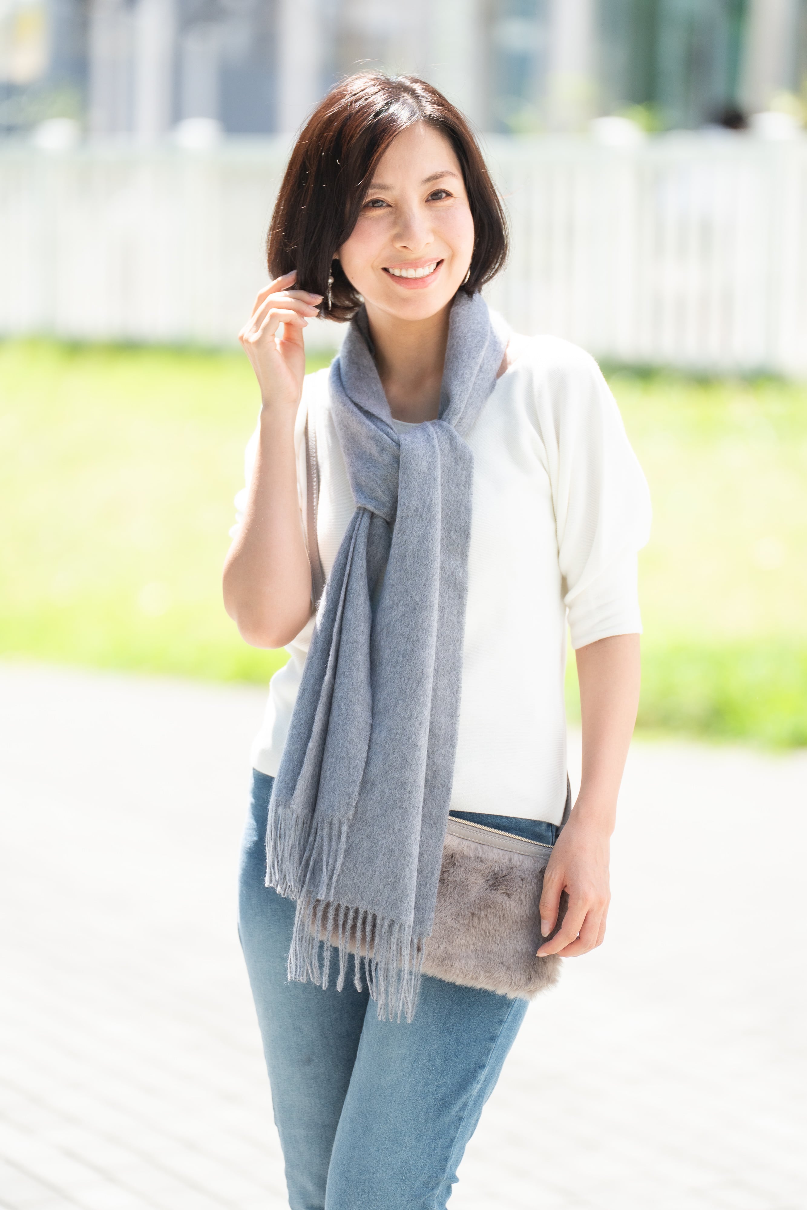 Hirano - ヒラノ/トップグレー レギュラーマフラーカシミヤ100% 幅30cm