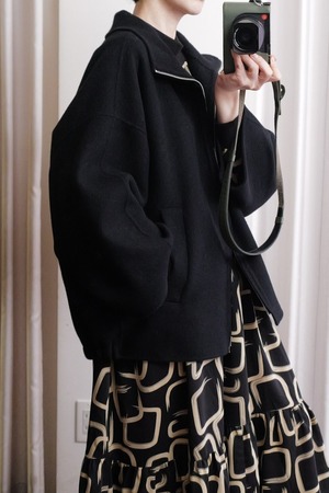 wool zip blouson coat black