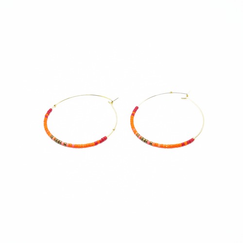Hoop Beads Earring｜Orange x Gold