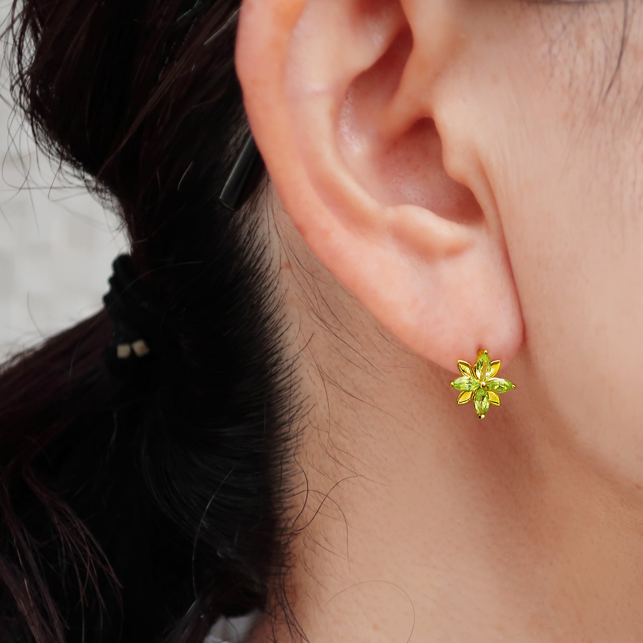 K18 ペリドット ピアス K18 ペリドット フラワーデザインピアス PNI-200YGPE | hinaryhimary