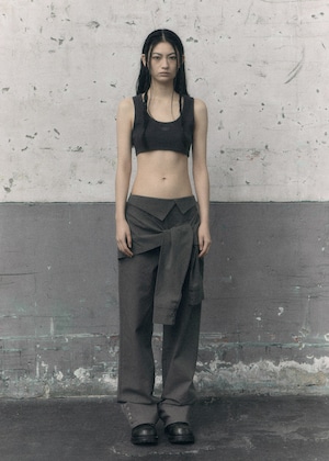 [BOHEMIAN SEOUL] (UNISEX) TURNUP WIDE SHIRT PANTS, KHAKI GRAY 正規品 韓国ブランド 韓国通販 韓国代行 韓国ファッション bohemseo ボヘミアンソウル