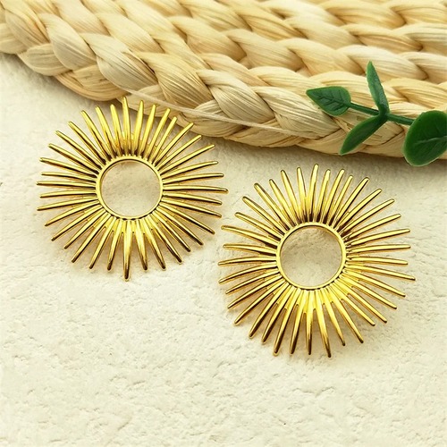 ピアス  花 フラワー ステンレス ビンテージ ゴールド フープ レディース スチール 太陽 プレート