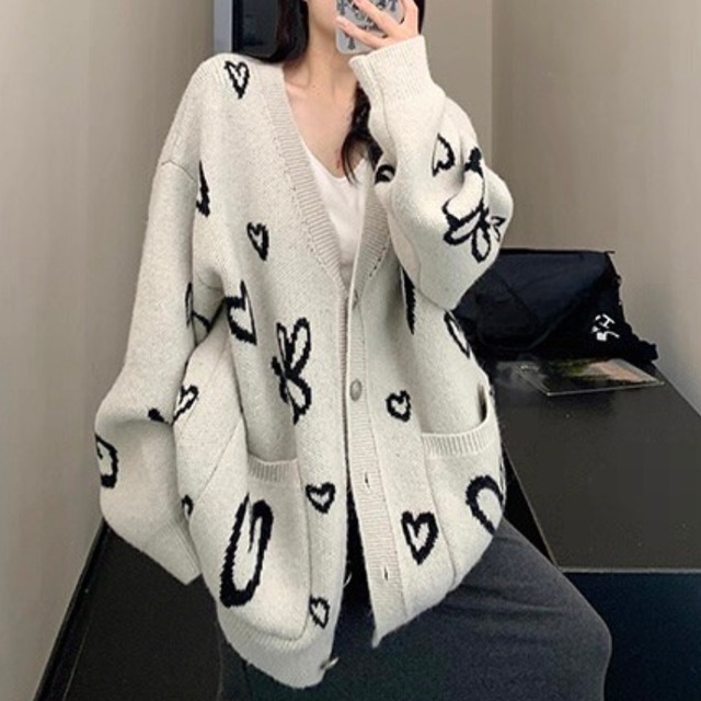 heart rabbit loose knit cardigan　ハートバニールーズニットカーディガン　J1577