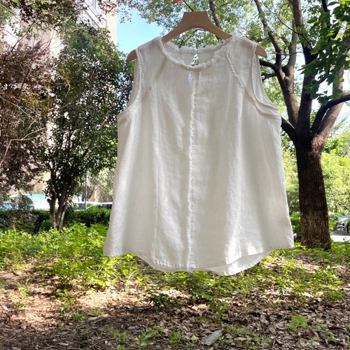 ラウンドネック フリンジノースリーブタンクトップ 4color  00221