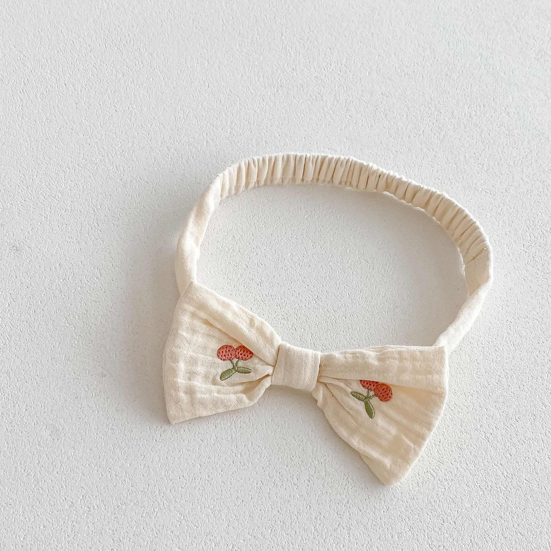 チェリーヘアバンド付きガーゼロンパース