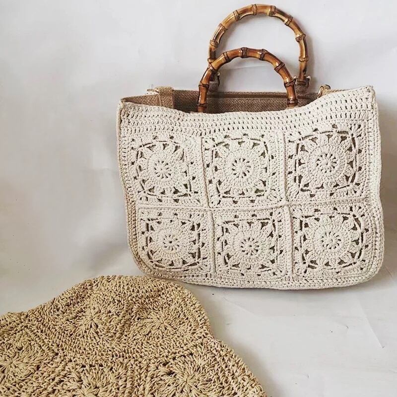 4color / バンブーハンドルクロシェニットバッグ