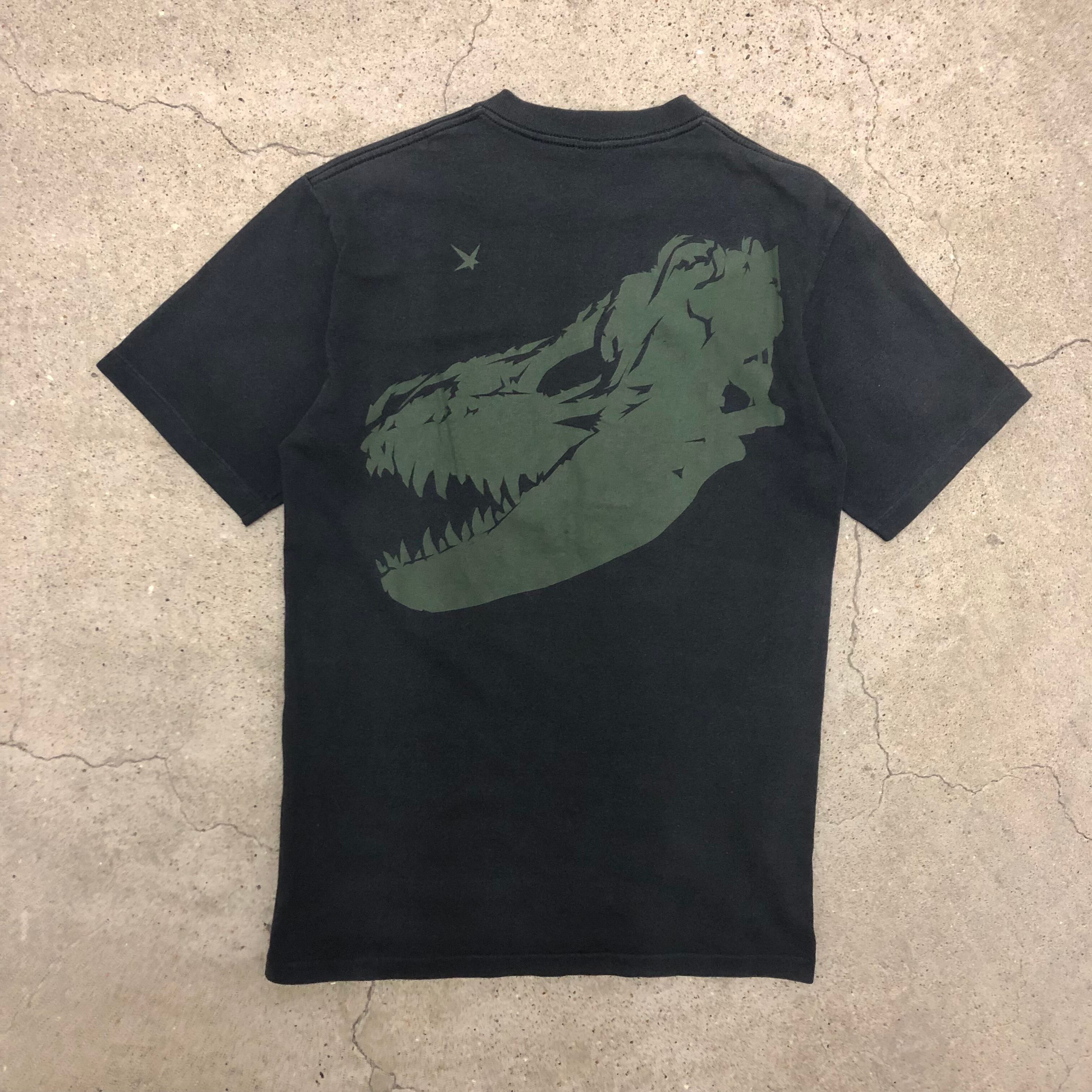 00s OLD STUSSY/Dinosaur print Tee/紺タグ/Mexico製/M/ダイナソーTシャツ/恐竜/ブラック
