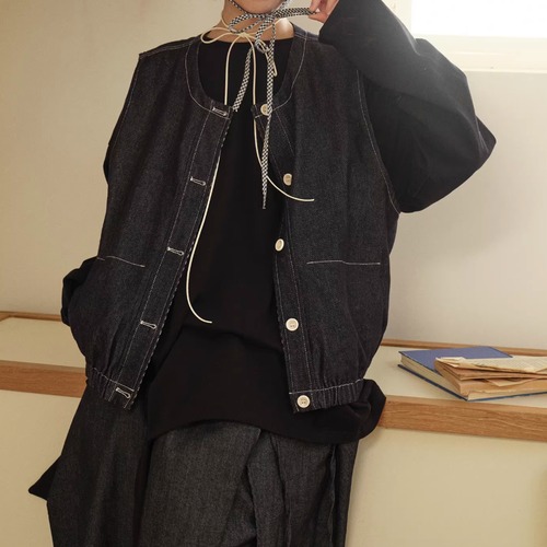 ノーカラーリバーシブルデニムベスト ・9969