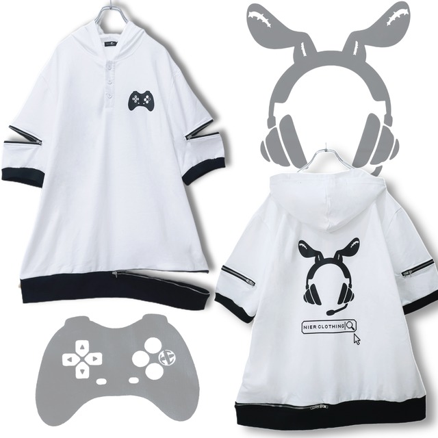 GAMER RABBIT 3ZIP HOODIE【WHITE】