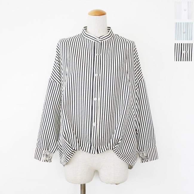 TOLNERA PRIORITY (トルネラプライオリティ) ブラウス 長袖 裾タック バンドカラー T61032TO