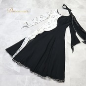 社交ダンス 衣装 PASTIME パスタイム ドレス ワンピース ブラック系 日本製 柄 模様 黒 白 透け感 長袖 かわいい チョーカー 上品 ダンス衣装 イベント ステージ パーティー おしゃれ ホワイト系